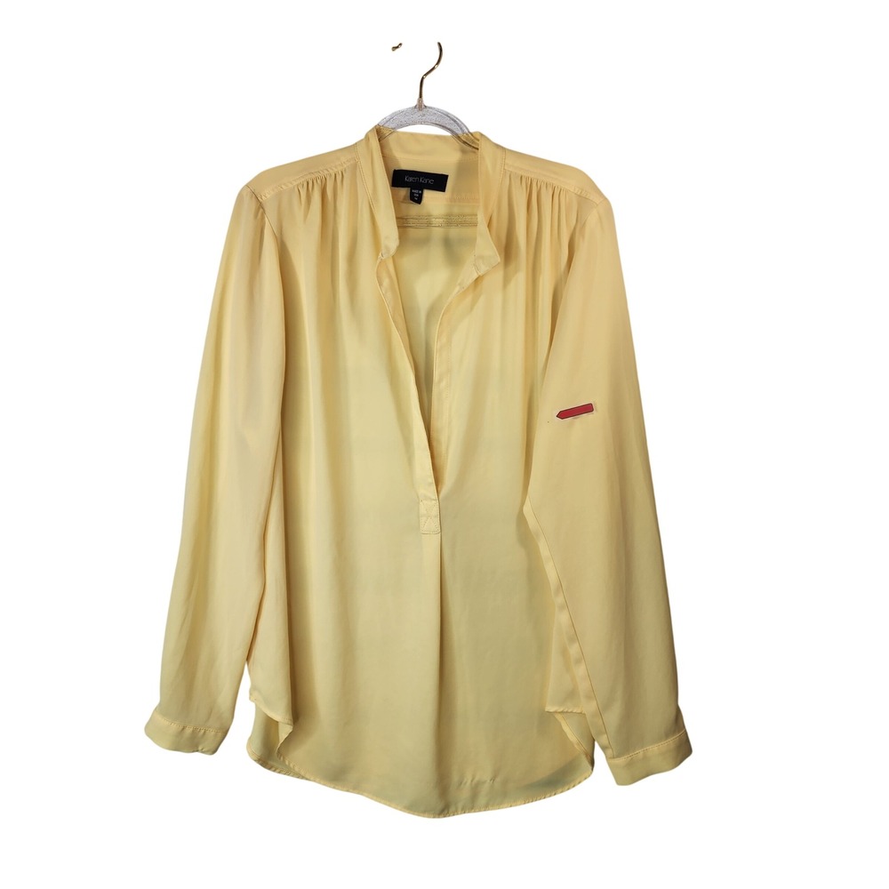 Karen Kane Blouse M Yellow Split Neck Long‎ Sleeve Career Minimalist